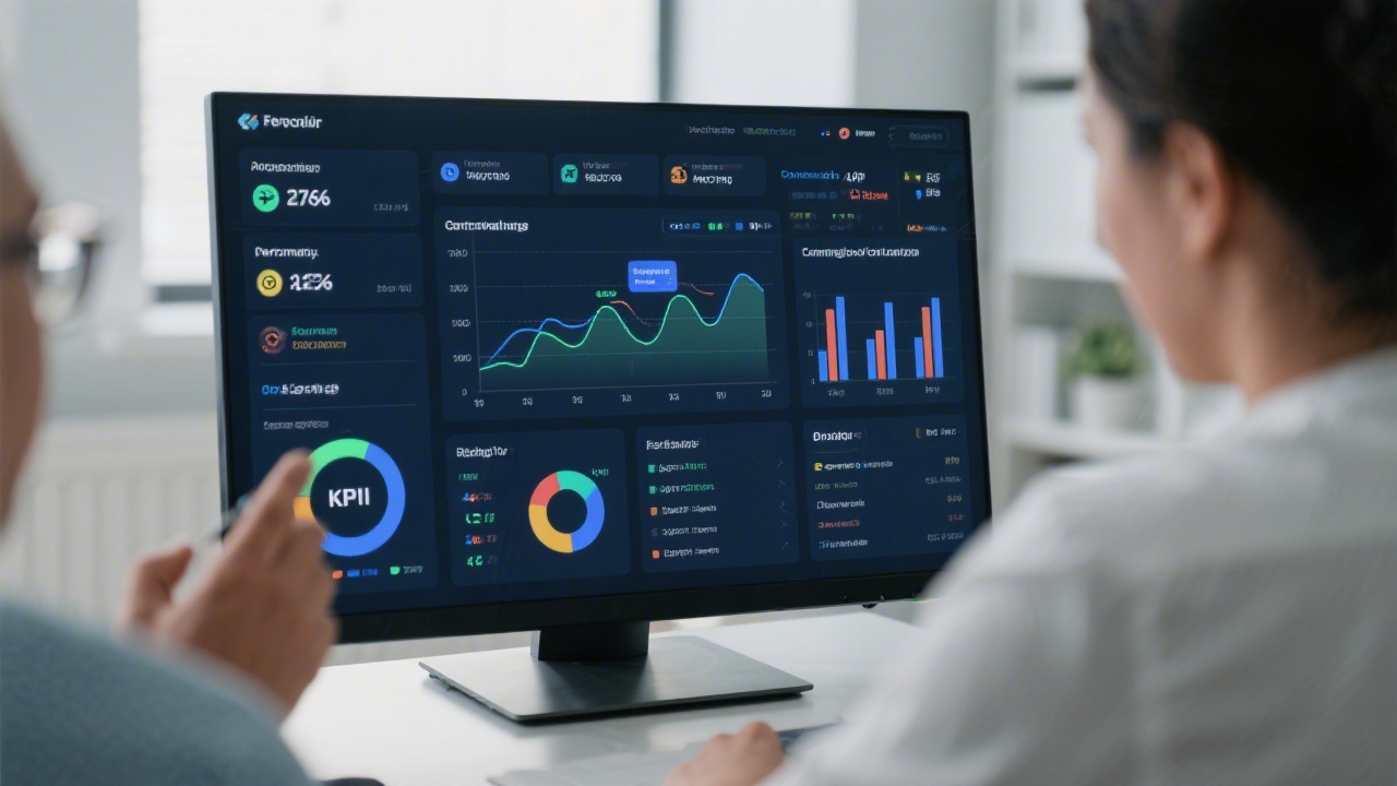 Close-up of a laptop displaying social media performance dashboards with charts and conversion metrics, used during a workshop to evaluate campaign effectiveness and identify growth opportunities.